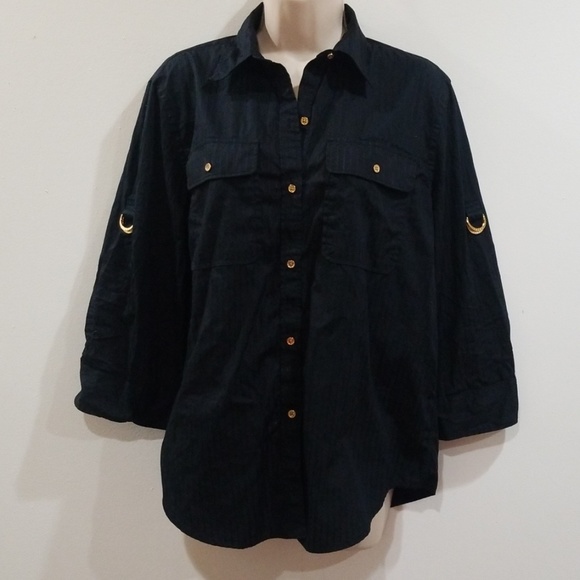 Lauren Ralph Lauren women's black with gold blouse - Picture 1 of 17